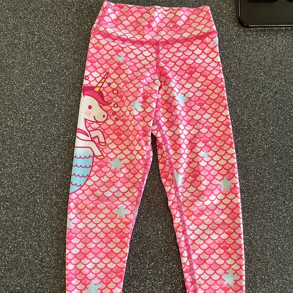 Miami Fitwear Girls Leggings Size 4/5, Believe in Magic, pink, unicorn, mermaid